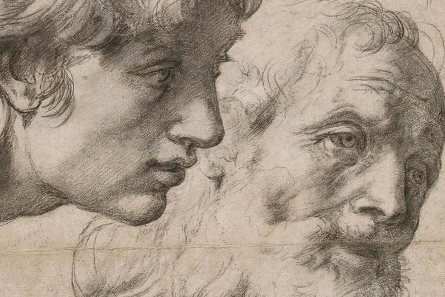 Detalj studije Glava i ruke dvaju apostola, za koju se vjeruje da je nastala samo tjedan ili dva prije Rafaelove smrti 6. travnja 1520.