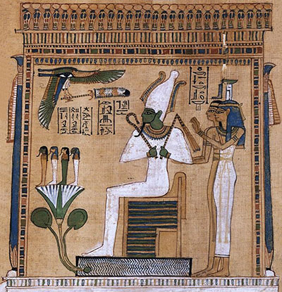 Staroegipatski bog Oziris na prikazu Vaganja duše, oko 1375 g. pr. Kr. 